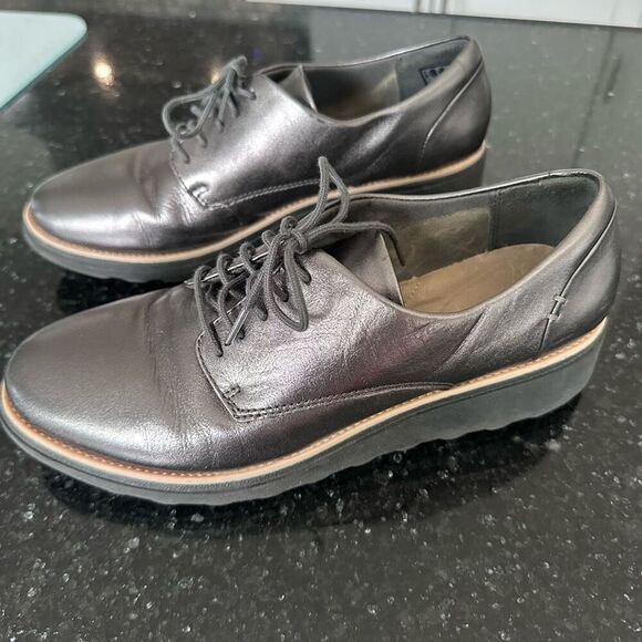 Clarks Womens Size 9 M US Sharon Noel Gun Metal Leather Platform Oxfords Lace Up - Picture 1 of 8
